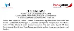 Bank Jatim buka lowongan Dirut & Direktur Konsumer Ritel & Usaha Syariah