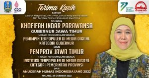 Khofifah Dinobatkan Jadi Gubernur Paling Populer di AHI 2022